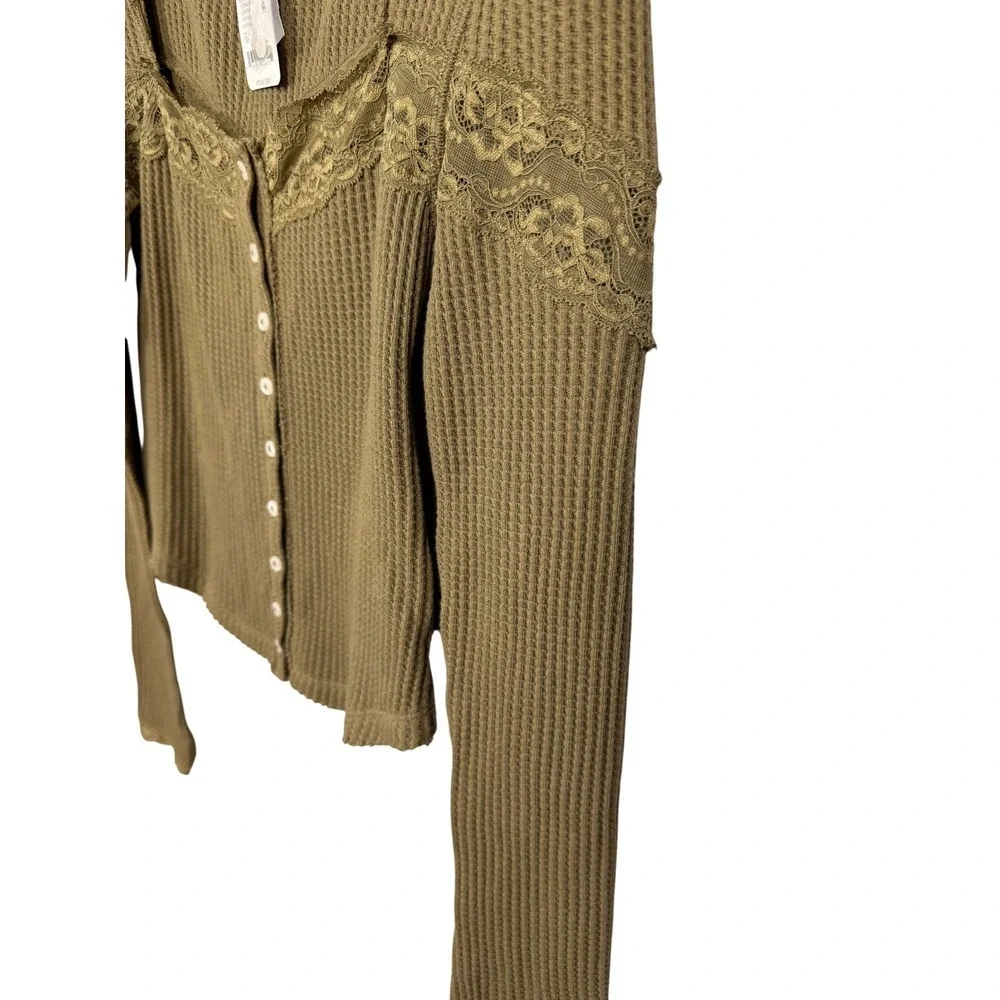 NWT Free People Let's Party Cardi, Gothic Olive, Fitted Cardigan, Lace, Size XS
